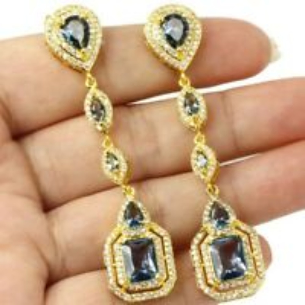 Art Deco Design 18kt Gold Vermeil  Topaz Earrings